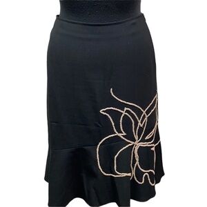 INC Black With Beaded Tan Flower Fit & Flare Skirt